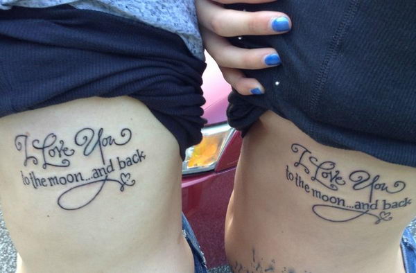 Beautiful Lettering Matching Couple Tattoos On Side Ribs